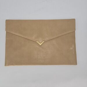 Sheryl Miller USA Leather Envelope Clutch Tan Foldover Evening Bag VTG Gold V 12